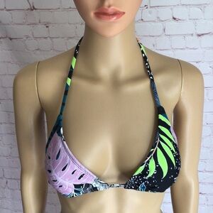 Salt + Cove Black Colorful Tropical Leaves Bikini Top - Size Medium